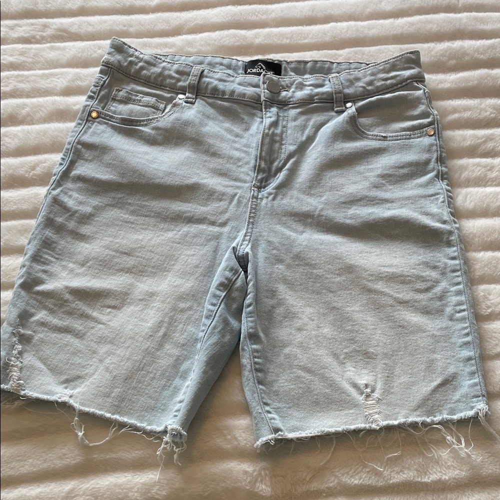 Jordache Distressed Light Blue Denim Jean Shorts, women’s size 10